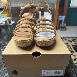 UGG Women's Brown Espadrille Wedges size 9.5  NWT